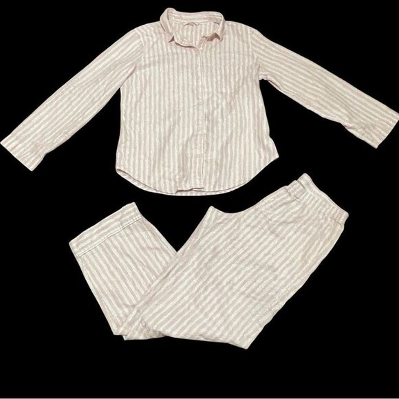 Victoria’s Secret Striped Long Sleeve Pants Pajama Set Pink White Silver Medium - Picture 1 of 15